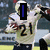 A football player in a white uniform with number 21 holds a ball, while text overlays change from 'I' to 'love' and then 'call!' across frames.