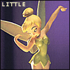 Animated Tinker Bell character in green dress with wings, arms raised against purple background, text 'LITTLE' visible at top left.