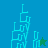 Pixelated blue and green cityscape with a star symbol, transitioning between two color schemes.