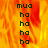 Pixelated text 'mua' above five 'ha's on a fiery orange-yellow background with visible pixelation and color banding.