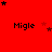 Red background with repeated 'Migle' text and scattered black/red stars; gray rectangle in bottom-right corner.