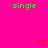 Bright pink background with green pixelated text 'single' at top left and right, two red heart outlines below center.
