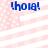 Blue text 'Whoa!' on a pink and white striped background with scattered dots, displayed in four positions