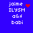 Blue background with white text 'jaime', 'ILYSM', 'a&f', 'babi' and red pixel art symbols changing across frames.