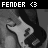 Pixelated image of a guitar with 'FENDER' text above, showing two states: white text on black background and red text on black background.
