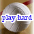 A volleyball with blue text overlays reading 'play hard', 'or just', and 'go home' across four