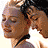 Animated sequence showing two figures in profile with changing hair color and facial expressions, alongside a static text graphic.