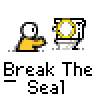 Animated contact sheet showing 12 sequential frames of a pixel art character interacting with a toilet, displaying motion from approaching to breaking the seal.