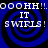 Blue and black spiral background with white pixelated text reading "OOOHH!! IT SWIRLS!" repeated across four quadrants.