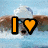 A pixelated swimming athlete in a white cap and goggles appears with an orange 'I' and heart symbol overlay, then text reading 'MICHAEL PHELPS' in blue block letters.