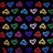 colorful triangular and heart-shaped pixel art icons on a black background with "I Love You" text in pixelated font on the right