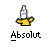 Pixelated static icon showing a yellow running figure holding a bottle with blue and white stripes, below which is the text "Absolut" in pixelated font on gray background.