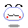 Pixelated white circular head with blue outline, black curved antennae, closed eyes, red plus signs on cheeks; four variations show subtle eye and cheek sign positioning differences.