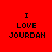 Red background with black text "I LOVE JOURDAN" arranged in four , each with different white rectangular overlays on the text