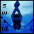 A 50x50 pixel animated contact sheet showing two frames of a swimming-themed buddy icon with vertical text and underwater background.