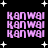Black background with white star shapes and repeated pink 'KANWAI' text in pixelated font across four quadrants.