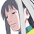 Pixelated anime-style character face with dark hair and green-yellow clothing against a light background.