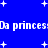 Blue background with white pixelated text and star shapes, repeating 'Da princes' in two horizontal lines. White stars scattered across the blue field. Pixelation causes slight blurring of text characters.