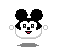 Pixelated cartoon head with black mouse ears, white face, and red mouth in four variations showing different expressions and hand positions.