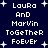 Dark blue background with white pixelated text reading "Laura And Marvin Together Forever" and small white plus signs scattered throughout.