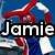 A pixelated image of a character in red, white, and blue attire with text overlays reading "JamieMandi" and "states apart sisters by".