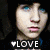 Pixelated image of a person with blue eyes and dark hair, next to text reading HURTS and LOVE with heart symbols.