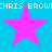 Pixelated blue background with four pink stars and repeated white text "CHRIS BROW" at top and bottom.