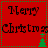 Red background with green dotted border displays 'Merry Christmas' text and green tree icons in four quadrants, with one tree icon animating between positions.