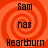 Four identical display orange spiral backgrounds with black text reading 'Sam has Heartburn' in pixelated font