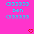 Pixelated cyan text and red hearts on a bright pink background, with repeated patterns of symbols and names.