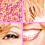 Pixelated of close-up facial features showing eyes, mouth, and hair with pink borders between sections