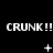 Three of 'CRUNK!!' text with changing symbols below each on a black background