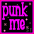 Pixelated pink text "punk me" on black background with pink border and scattered pink crosses and dots.