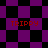 Pixelated purple and black checkered pattern with red text 'TRIPPY' in four locations, transitioning between and diamond layouts