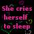 Pink text on black background with colorful heart shapes, displaying lyrics about someone crying to sleep and a name playing in their head.