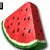Pixelated watermelon slice with black seeds, green rind, and red flesh; animated green watermelon character with eyes and mouth; text "WATERMELON" on a circular watermelon icon.
