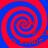 Four identical red and blue spiral patterns arranged in a , each containing overlaid text elements