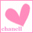 Four identical pink heart icons arranged in a , each with the text 'chanell' below it on a white dotted background
