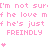Pink pixelated text repeats 'I'm not sure if he love me' with 'FRIENDLY' and heart symbols on white background.
