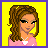 Pixelated character with brown curly hair, pink top, and white necklace on yellow background; adjacent show clothing items