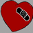 Red heart-shaped icon with a black and white checkered band across its right side, set against a gray background.