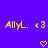 Yellow pixelated text 'AllL. <3' and white pixelated heart symbols on a solid purple background.