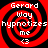 Red and black spiral background with white text reading 'Gerard way hypnotizes me <3' in four identical