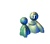Six pixelated figures in green and blue tones arranged in two , with one figure emitting a bright cyan burst effect