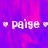 Pixelated text 'paige' flanked by heart symbols on a purple-pink gradient background with visible pixelation.