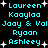 Pixelated cyan text on black background with white starbursts, arranged in two vertical of names