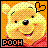 Pixelated cartoon icon of Winnie the Pooh with orange background, heart symbol, and text "POOH" at bottom.