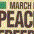 Static image of text-based icon with bold dark brown letters on light background, featuring 'MARCH ICH FOR PEACE & FORGIVE & FREEDOM' in large blocky font.