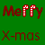 Static pixel art icon with green background featuring red text and candy cane symbols replacing letters in "Merry X-mas".