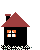 Animated contact sheet of a pixel art house icon with smoke and text changes across 21 frames on gray background